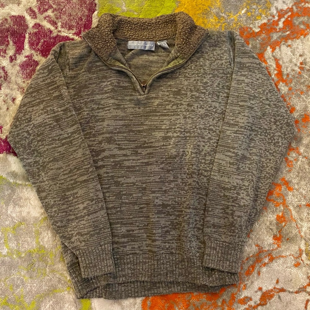 Oscar de la Renta 1/4 zip cotton sweater with fleece lined neck, men’s M